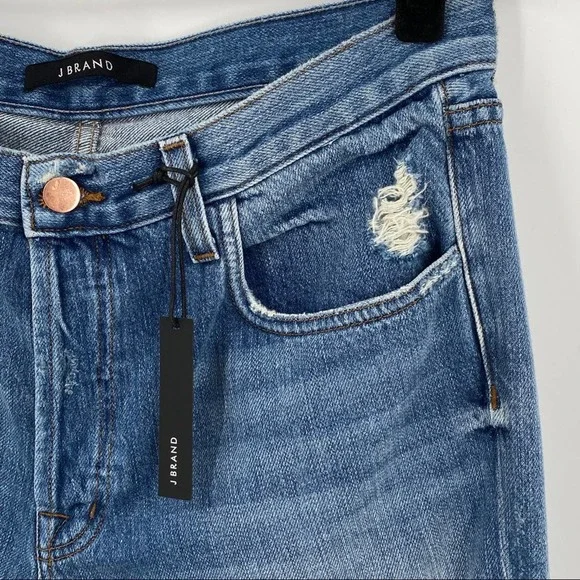 J Brand Womens Ivy High Rise Crop Straight Jeans Bleach Wrecked Size 29